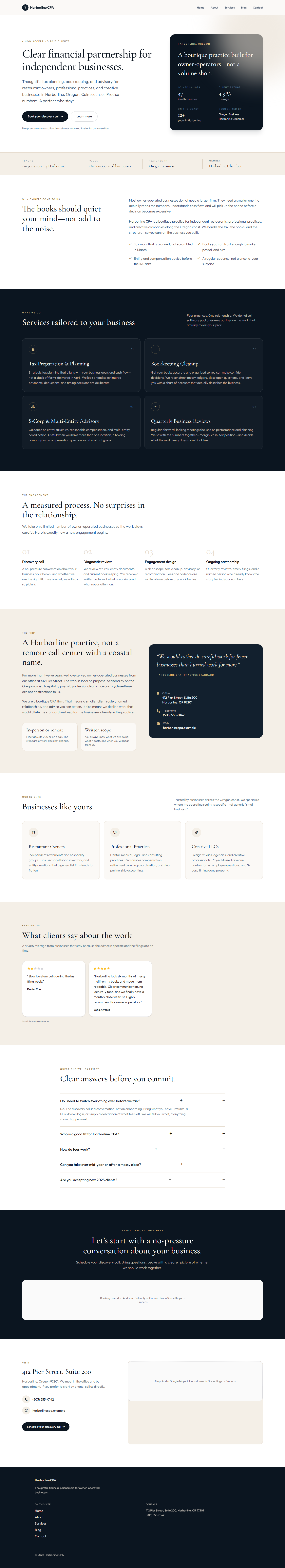 Example website for a CPA firm. Architects, bookkeepers, advisors, and consultants use the same system.